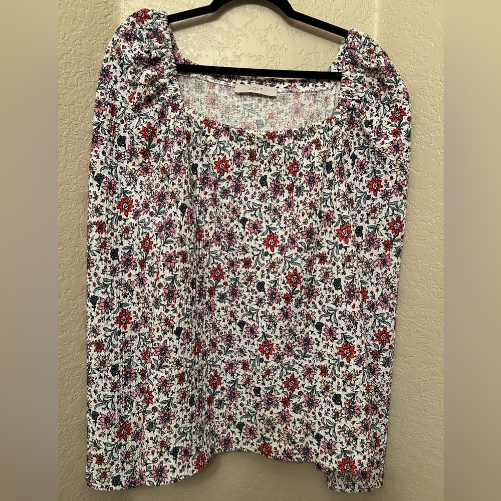 Loft Pullover Square Neck Preloved Long Sleeve Floral Top